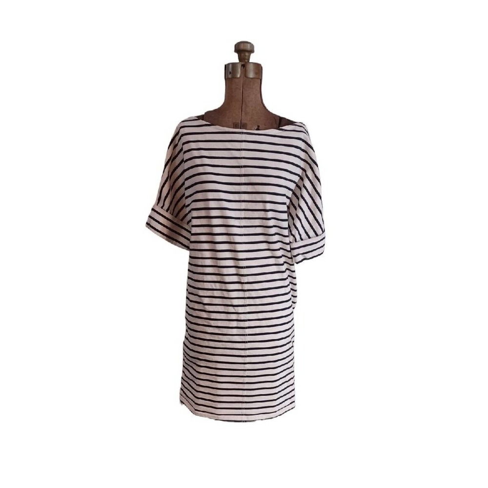 COS Stripe Shirt Dress Size M Cuff Short Sleeve Black White 100% Cotton Nautical